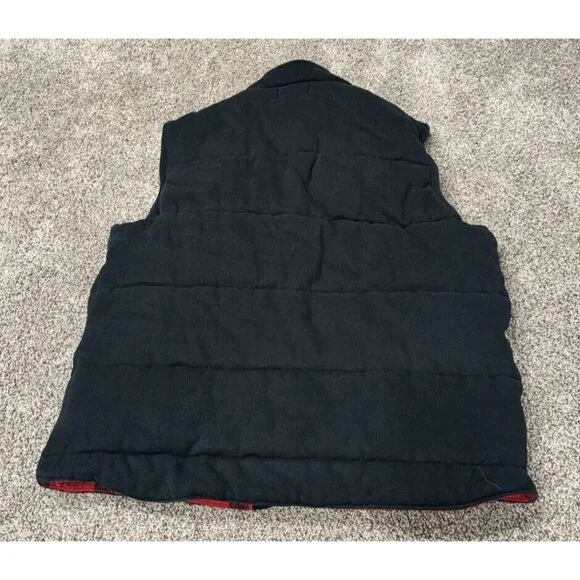 Polo Ralph Lauren Vest Quilted Plaid Lining Men XL Black Red Plaid Snap - Picture 2 of 6